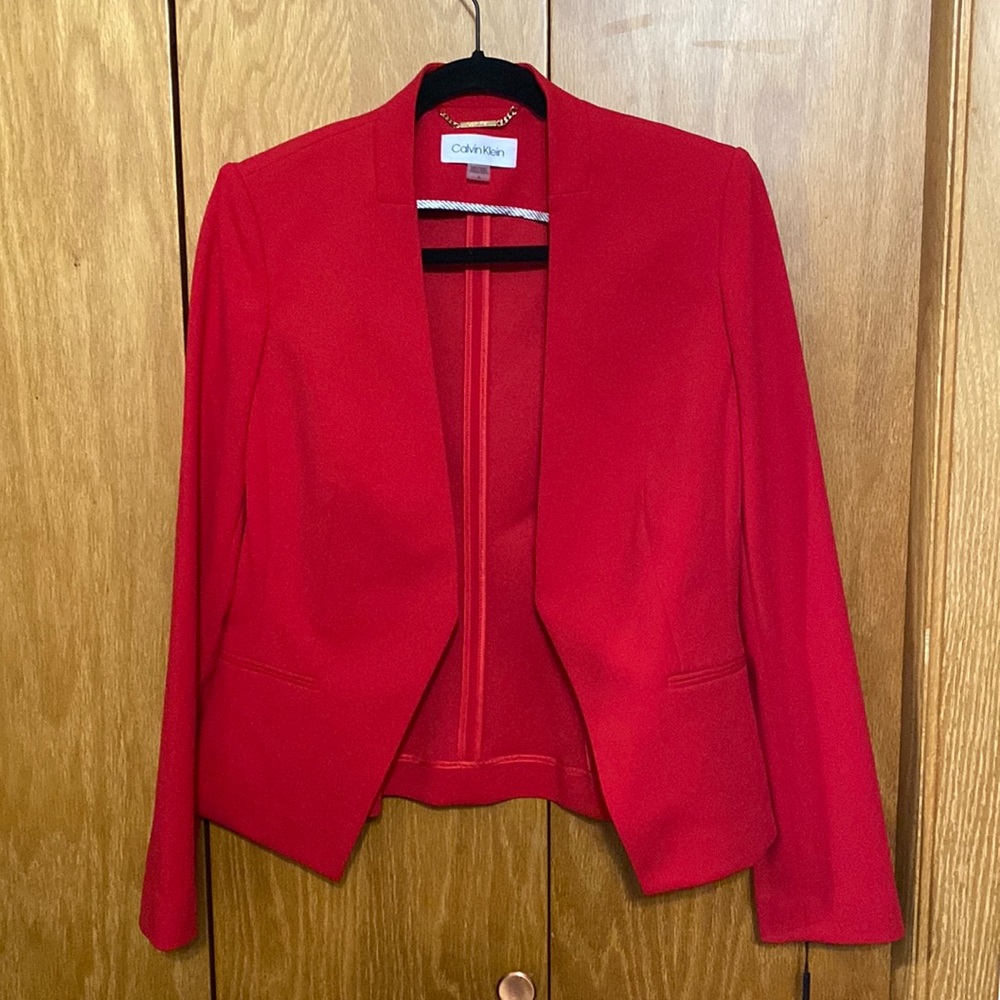 NWT Red Calvin Klein Collarless Blazer Jacket